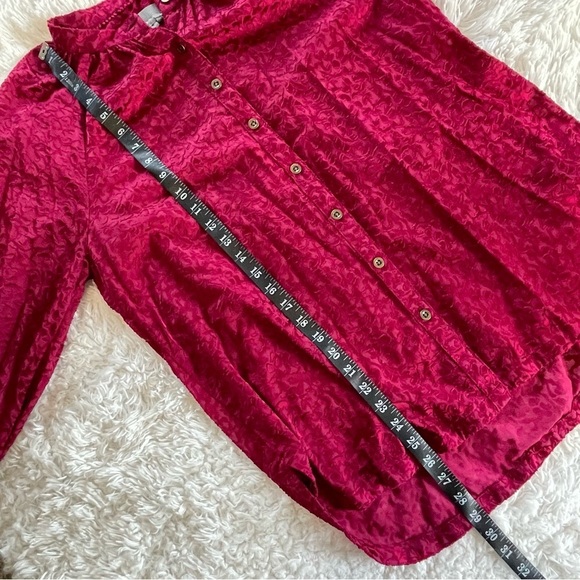Anthropologie | Susanna Velvet Burnout Magenta Button Down Top, L - Picture 12 of 14